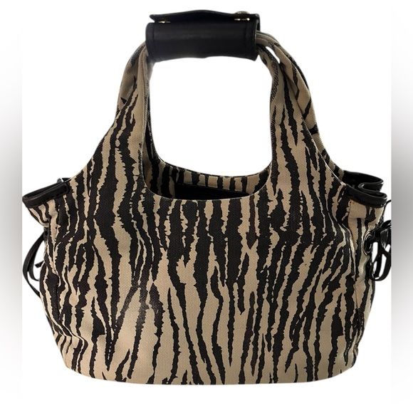 Kate Spade Zebra Print Canvas Handbag with Brown Leather Accents - Picture 3 of 16